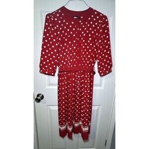 Breli Originals Vintage 1980’s Red Polka Dot Belted Pleated Dress Size 10 NWOT